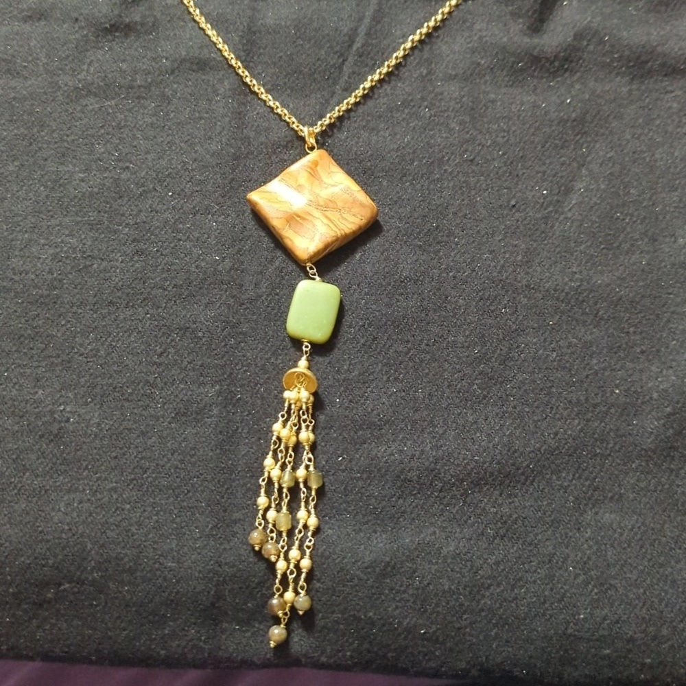 Rivka Friedman 18k Gold Clad Gemstone Dangle Y Shape Pendant Statement Necklace